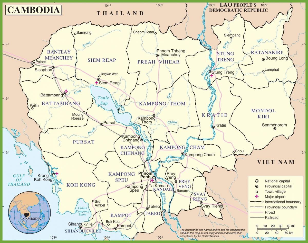 Kaart van Kambodja politieke