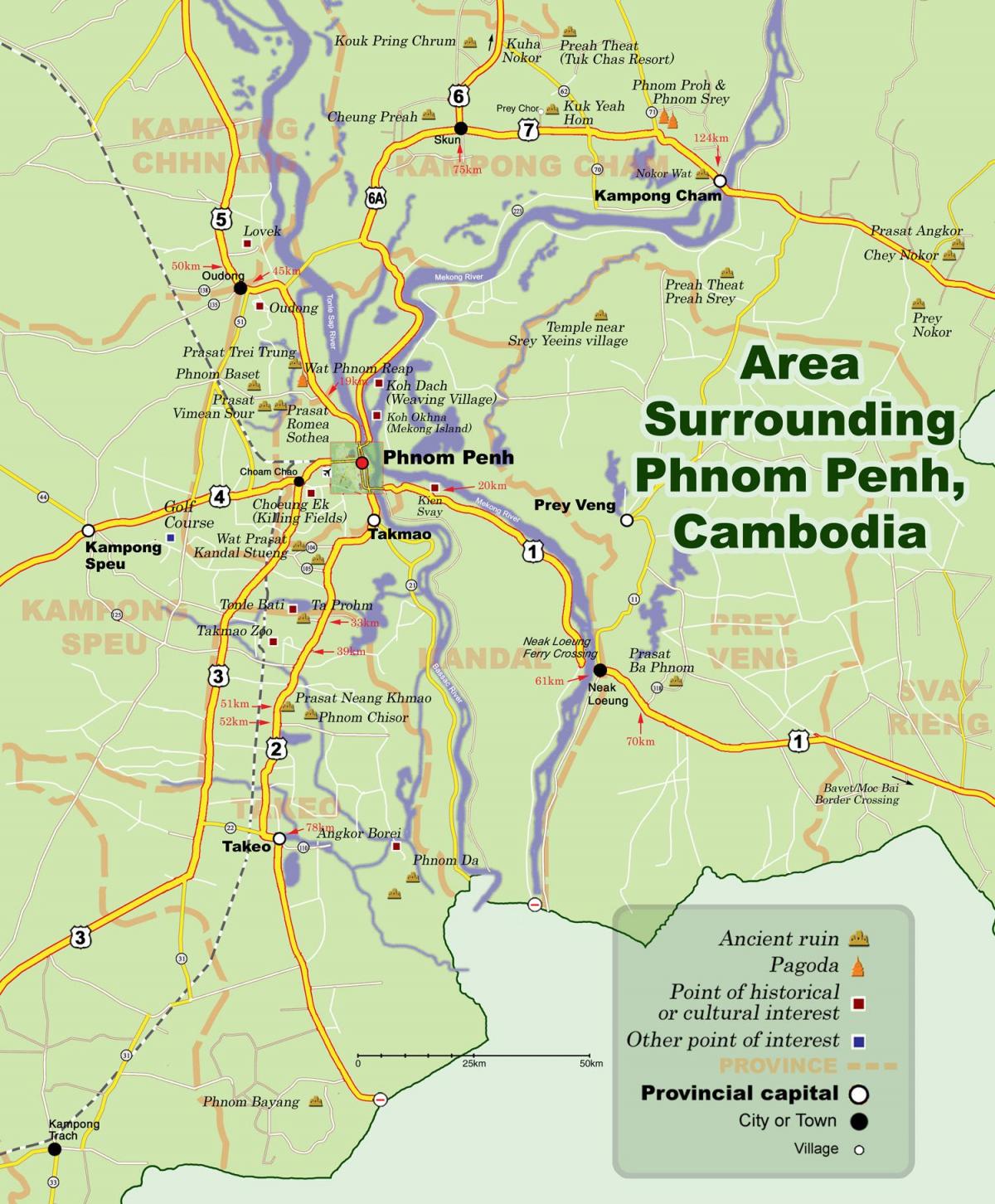 Kaart van phnom penh Kambodja